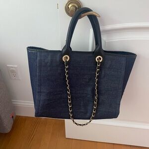 Shoulder Tote Bag Canvas (Jeans) with Removable Chains in Deauville-Style